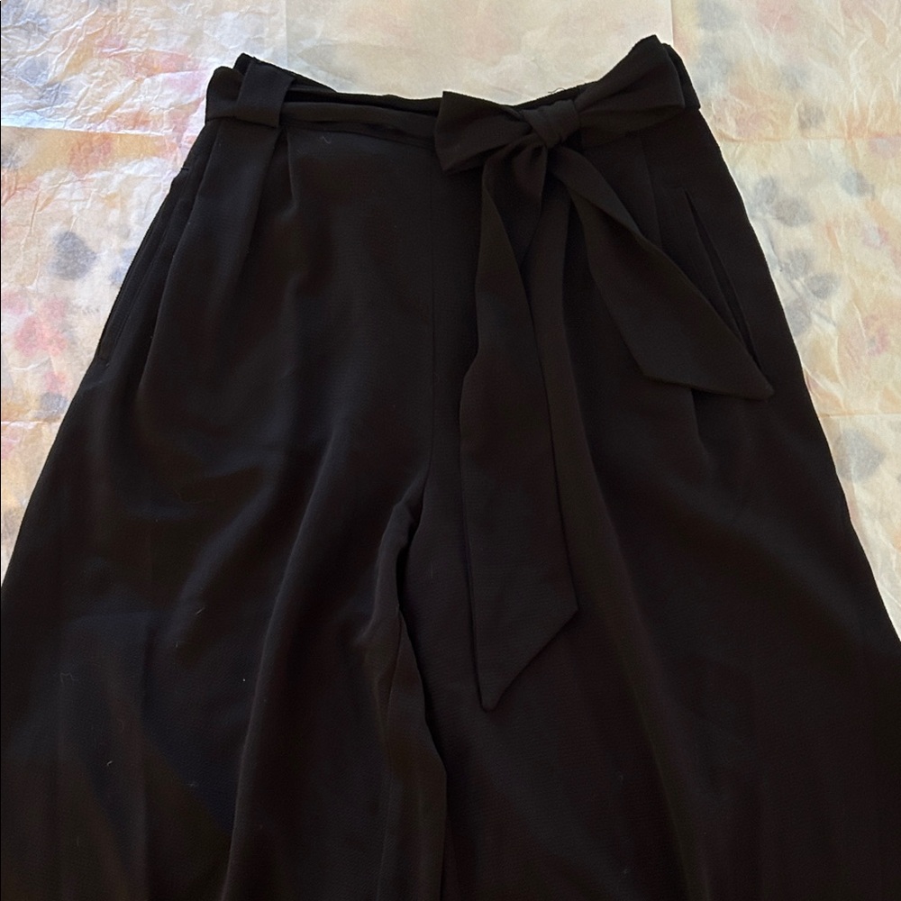 Zara Black Wide Leg Pants with Bow Detail